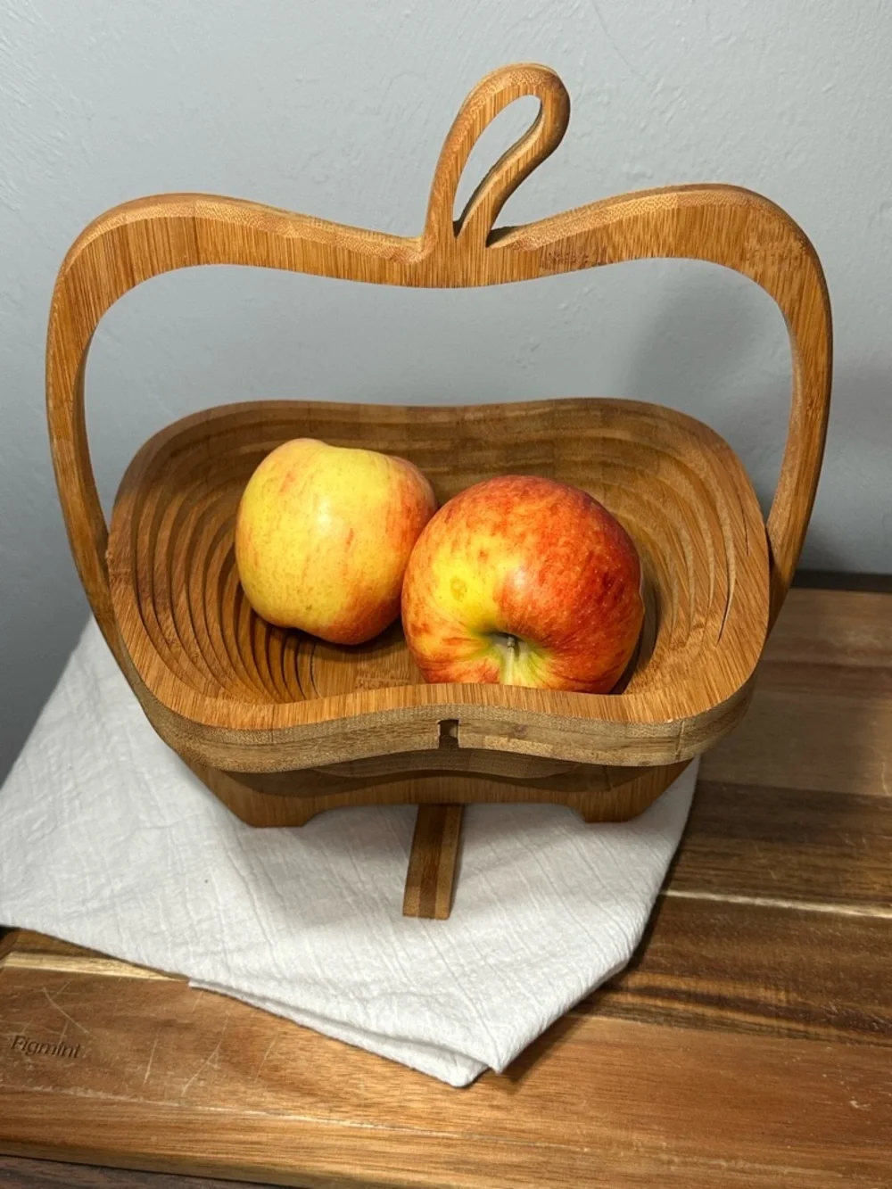 Vintage Collapsible Wooden Apple-Shaped Fruit Basket
